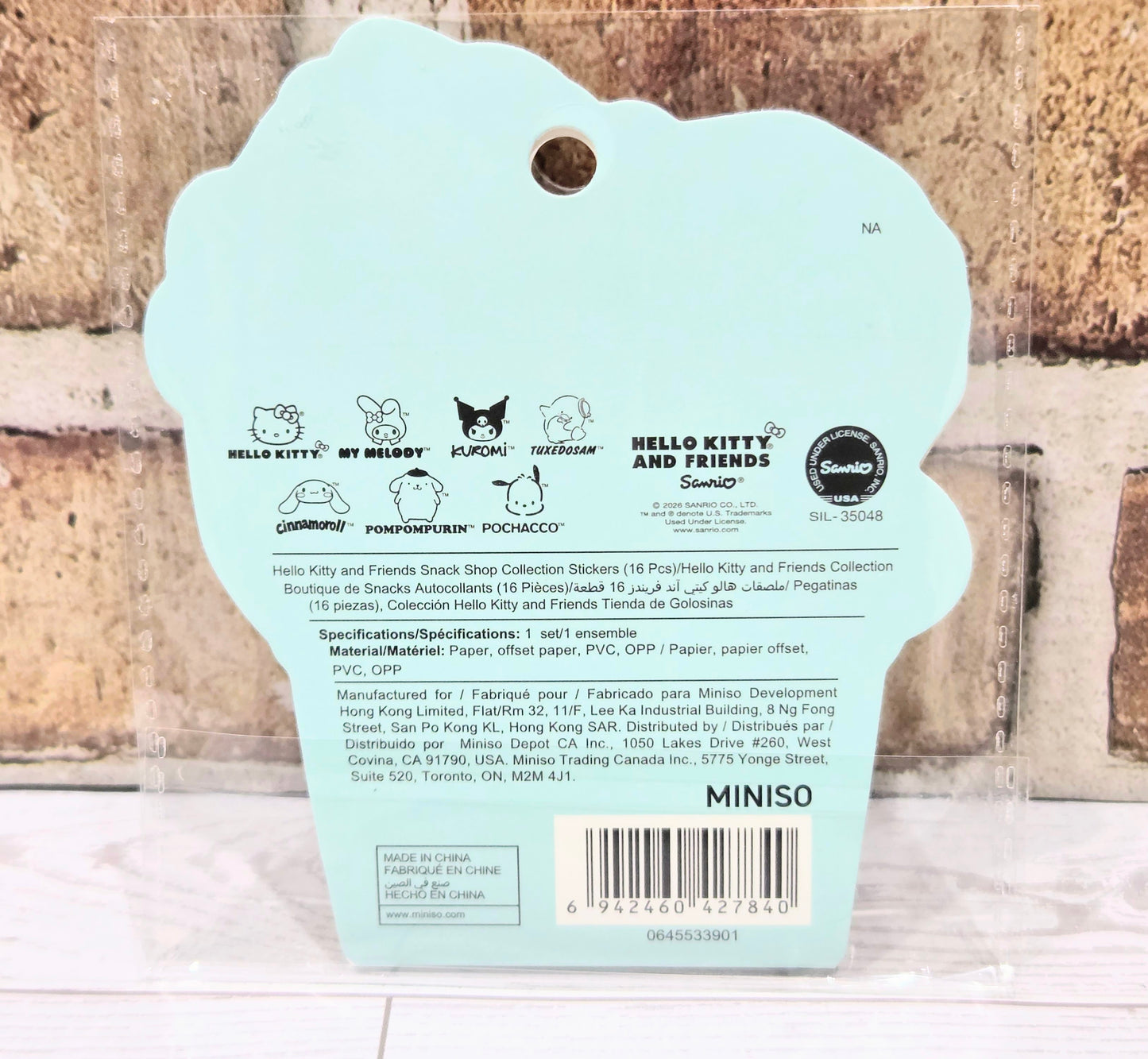 Hello Kitty and Friends sticker pack back with character icons and product label