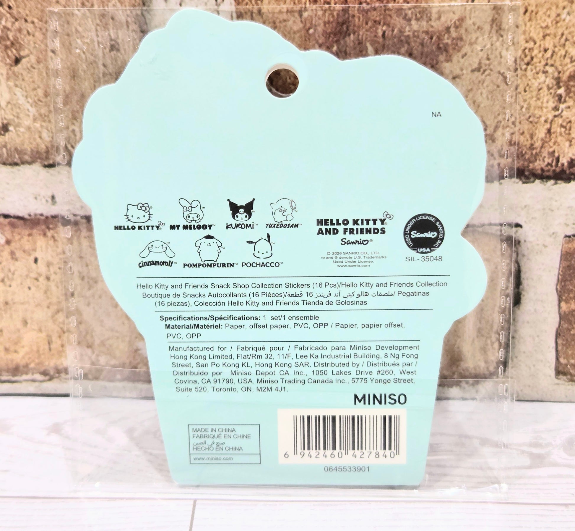 Hello Kitty and Friends sticker pack back with character icons and product label