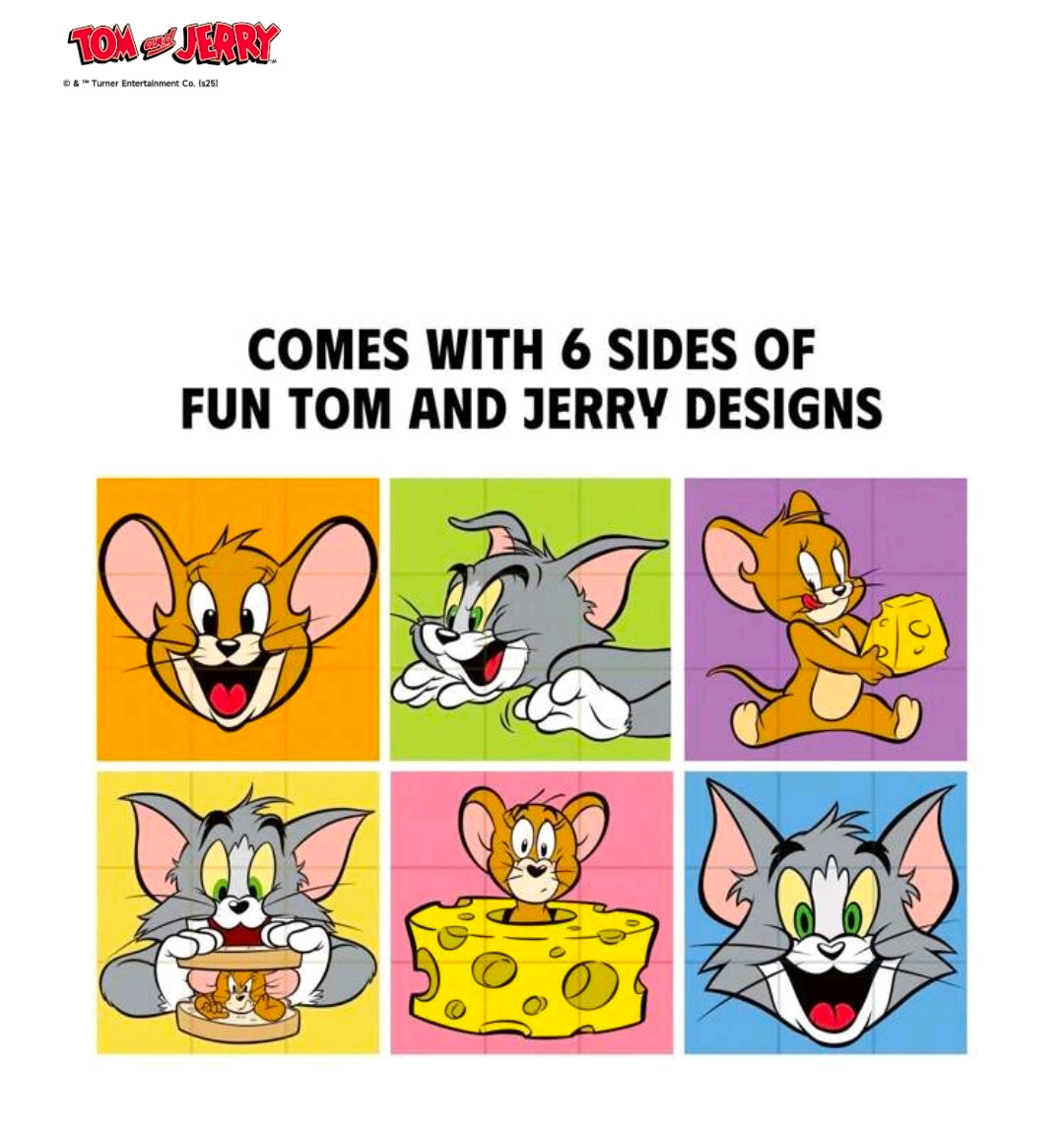 Tom and Jerry Mini Rubiks Cube Keychain Licensed Turner 6 Sided Puzzle Charm Kawaii Collectible Bag Clip