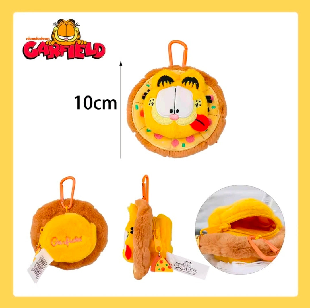 Garfield pizza plush coin pouch keychain front view with 10cm size label