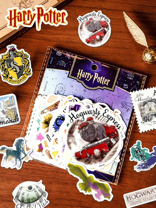 Harry Potter vinyl sticker pack with Hogwarts Express and house crest designs