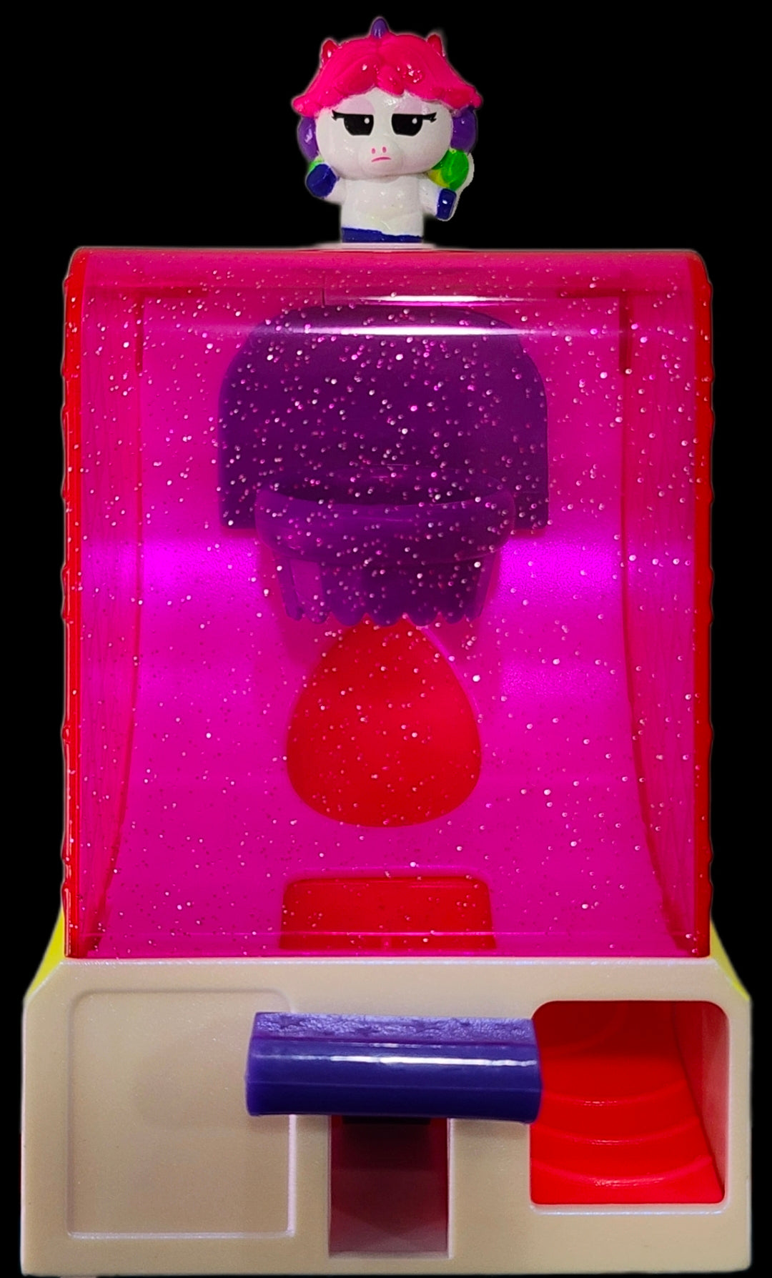 Pink glitter arcade hoopz squish toy figure with heart-shaped head insert