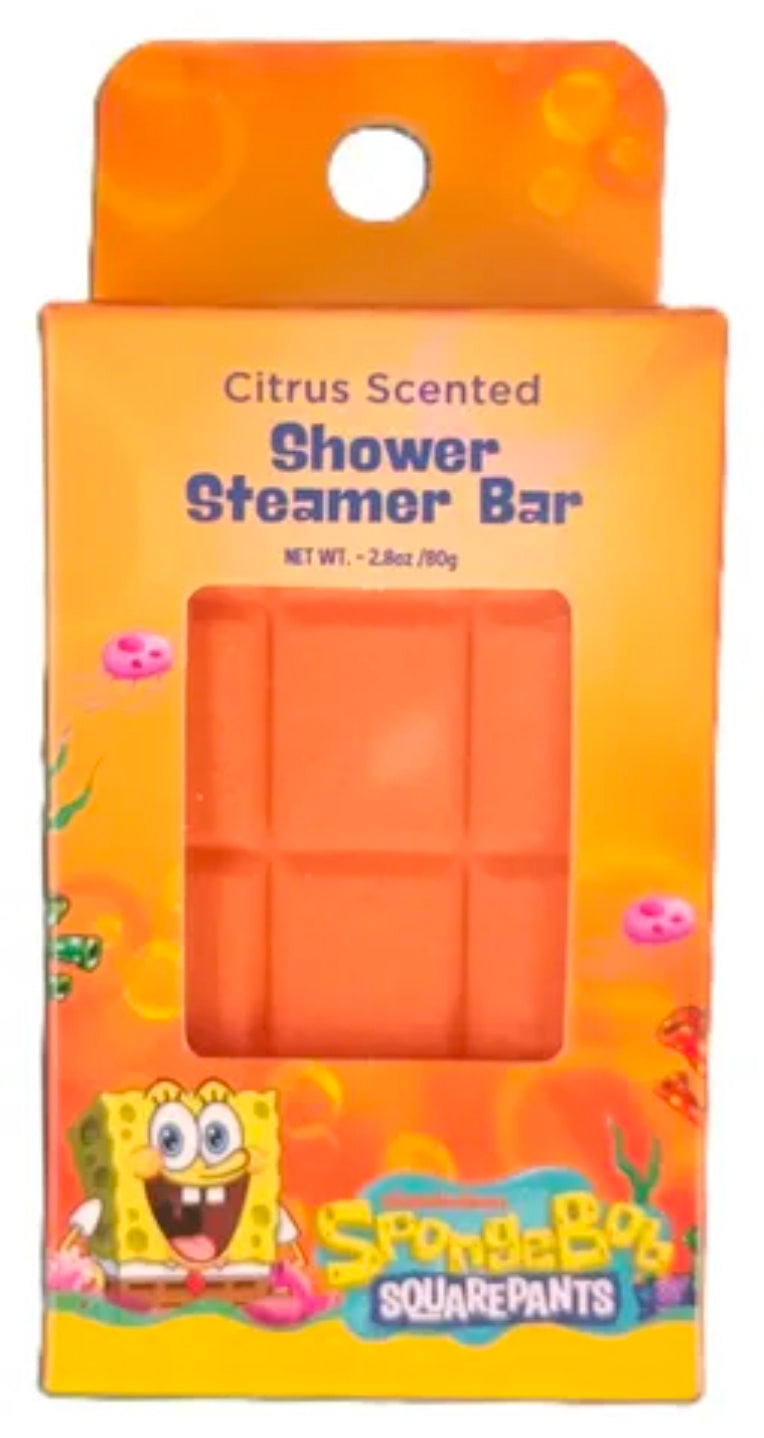 Citrus-scented shower steamer bar box with SpongeBob SquarePants characters