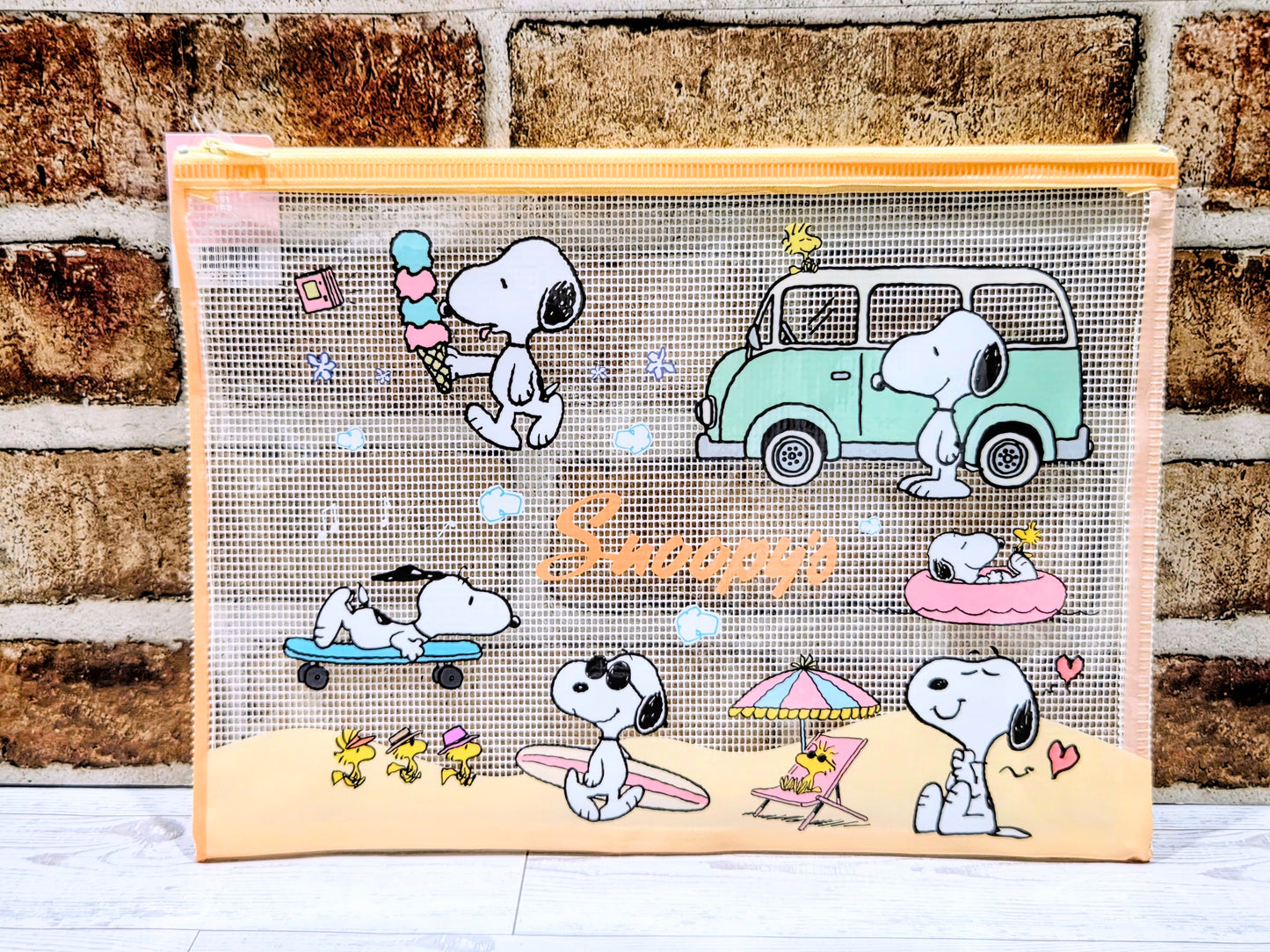 Snoopy Peanuts A4 Mesh Zip Pouch Pencil Case Clear Kawaii Stationery Bag Charlie Brown Woodstock