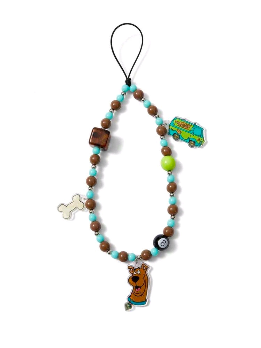 Scooby-Doo beaded phone lanyard wrist strap with acrylic Scooby, bone, and vehicle charms