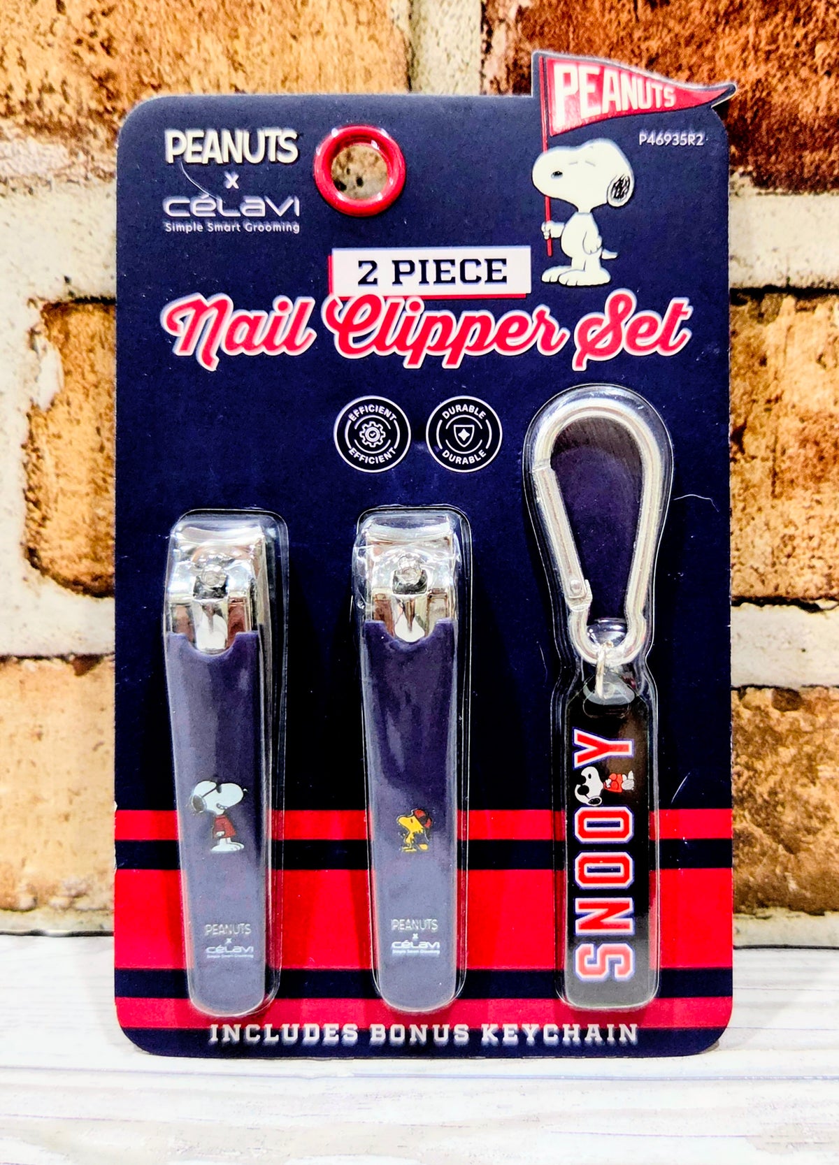 Peanuts x Celavi 2-piece nail clipper set with Snoopy keychain on card