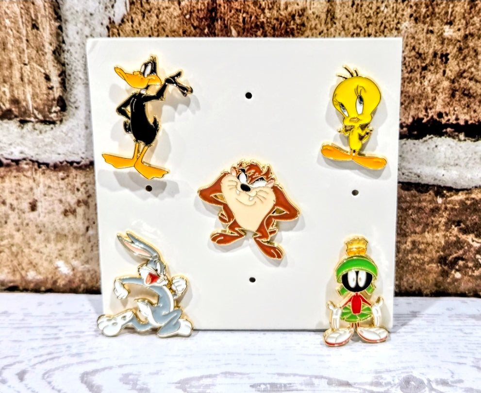 5pc Looney Tunes Enamel Pins Set Bugs Daffy Taz Tweety Marvin Licensed