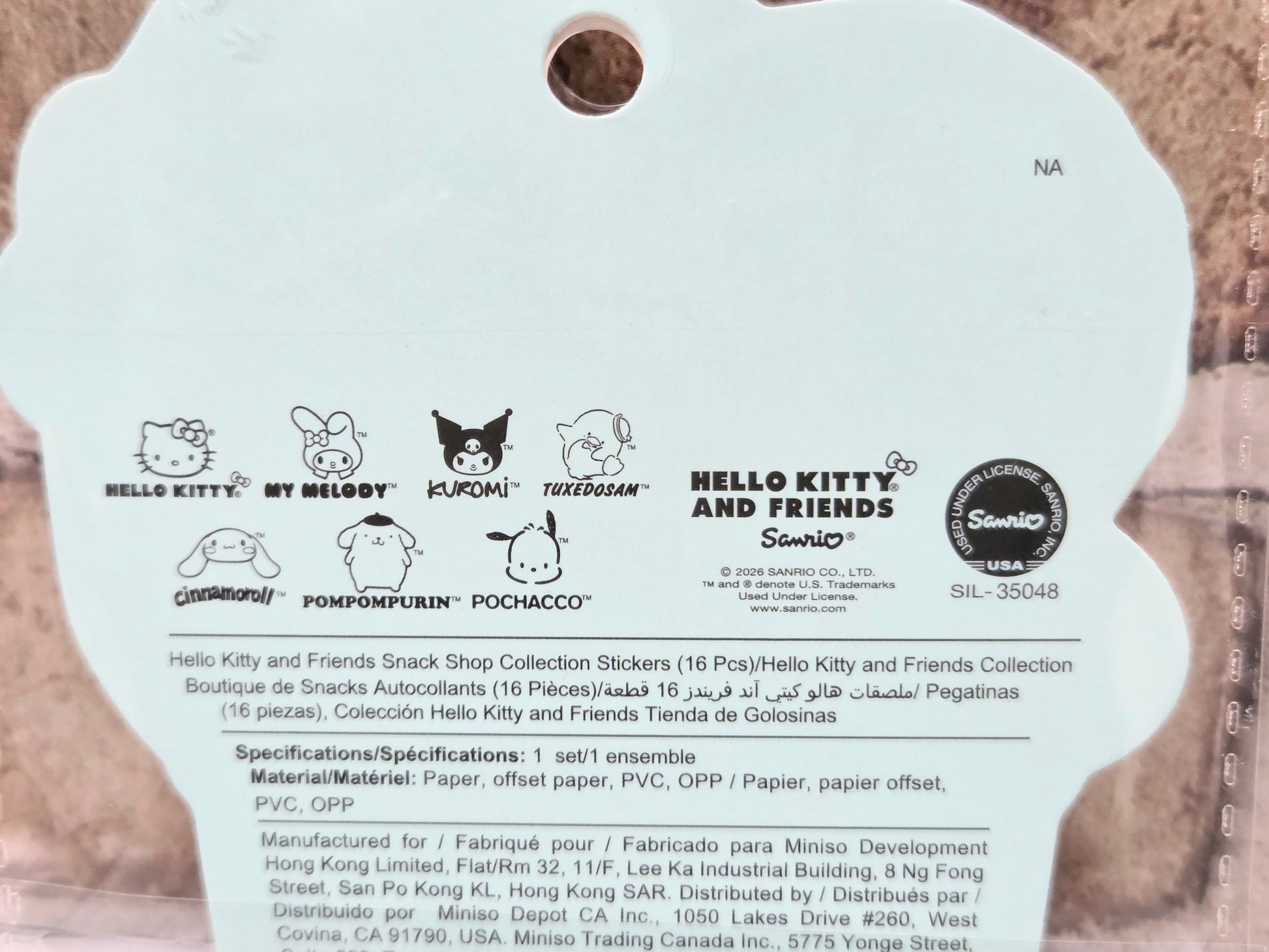 Hello Kitty and Friends sticker pack back with character icons and Sanrio logo