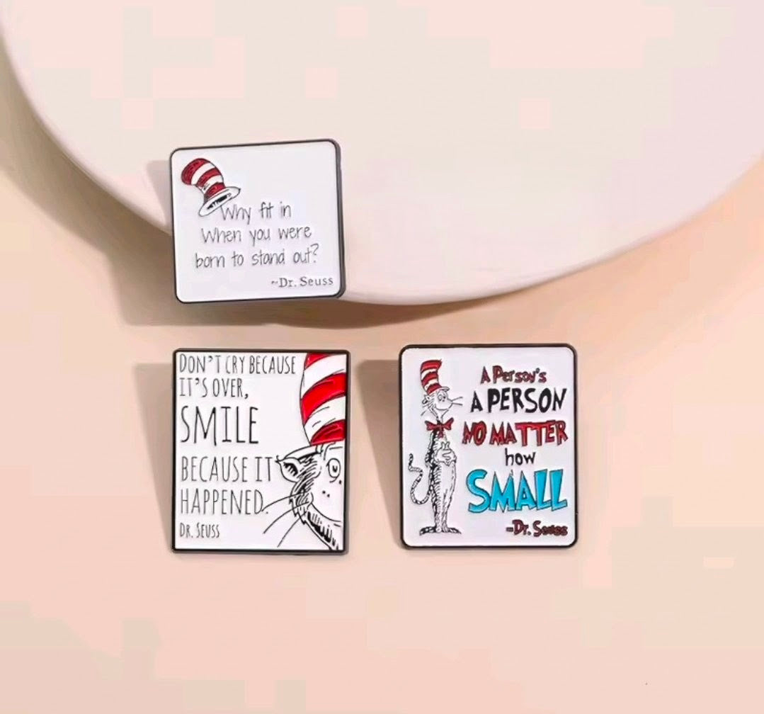 Dr Seuss Cat in the Hat Quote Enamel Pin Set of 3 NEW