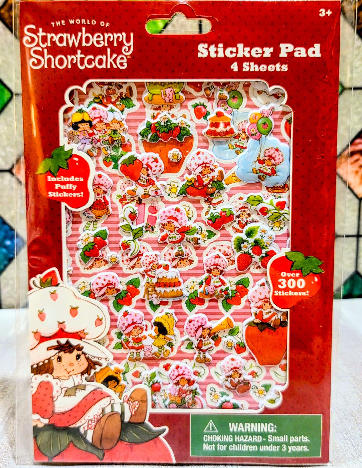 Strawberry Shortcake sticker pad, 4 sheets, over 300 stickers on red package