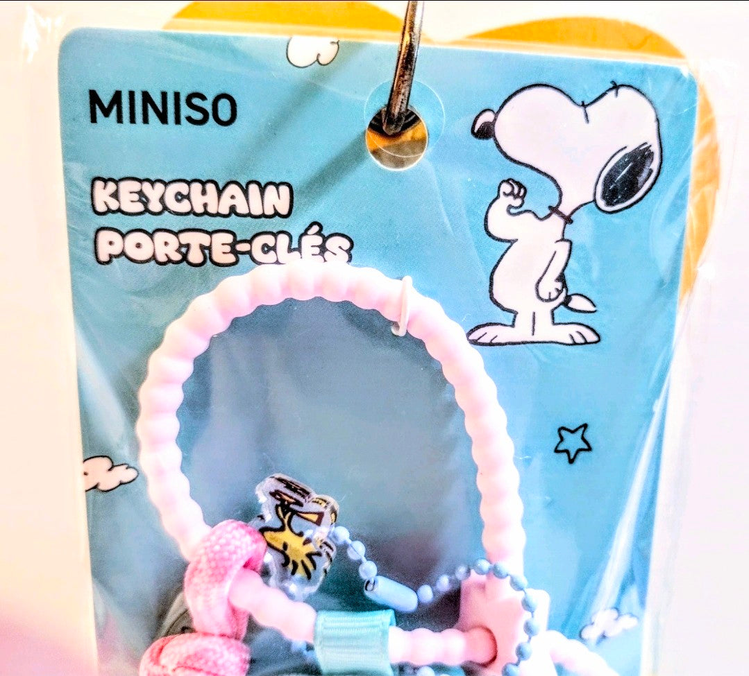 Miniso Snoopy Pillow Keychain Peanuts 4.0 Worry Quote Woodstock Charm Braided Wrist Strap Kawaii Collectible