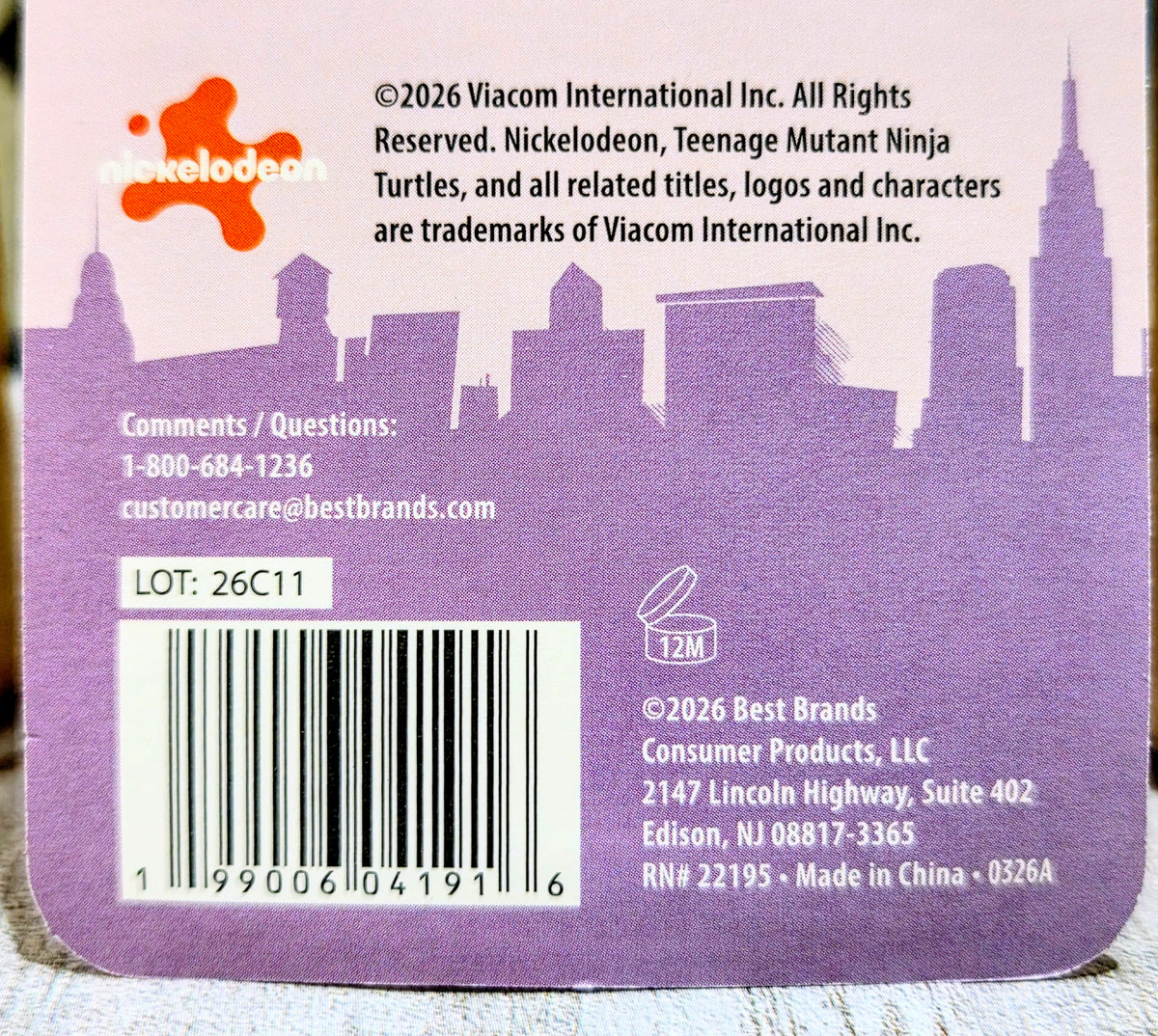 TMNT lip balm gift set package back with barcode and product details