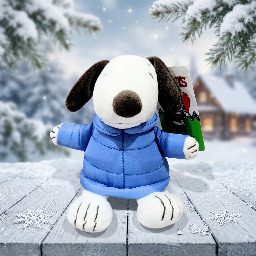 Peanuts Snoopy Mini Plush Clip Blue Quilted Puffer Jacket Keychain