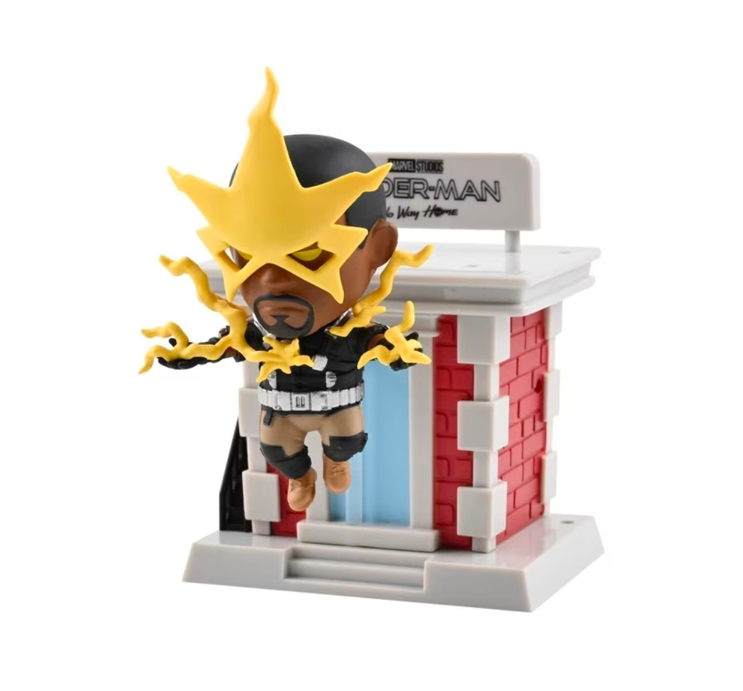 Beast Kingdom Spider-Man tower blind box figure with yellow spiky hair and black suit