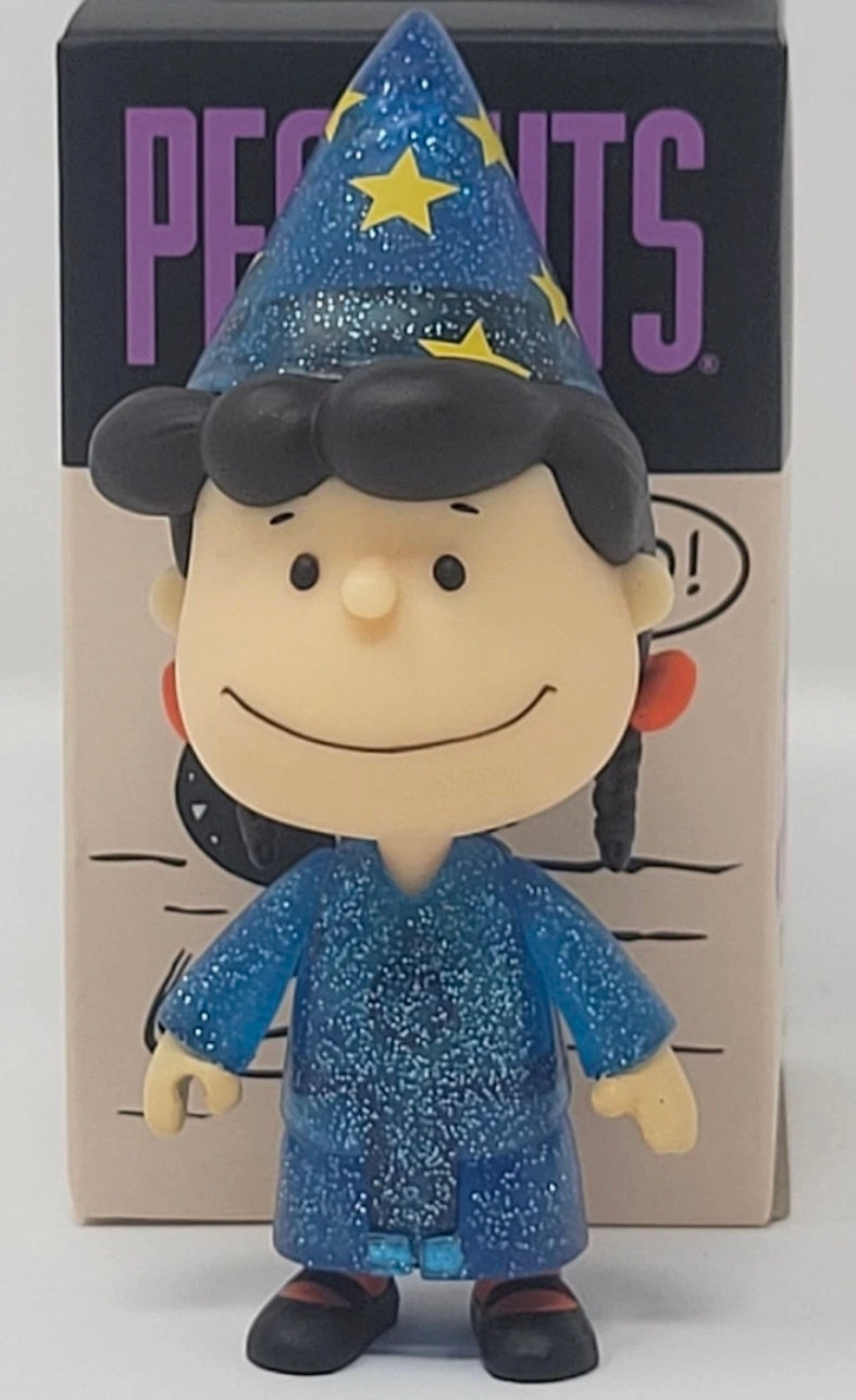 Charlie Brown Halloween blind box figure with blue glitter outfit and star witch hat