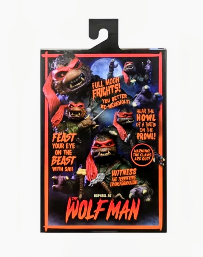 Wolf Man themed Raphael figure box packaging with red and black artwork
