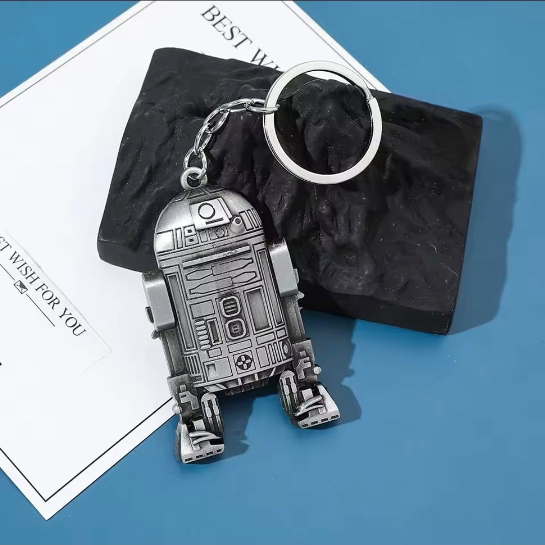 R2-D2 antique silver 3D metal keychain droid figure with keyring and chain