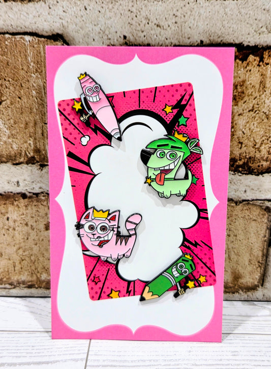 Fairly OddParents enamel pin set on display card with four character pins