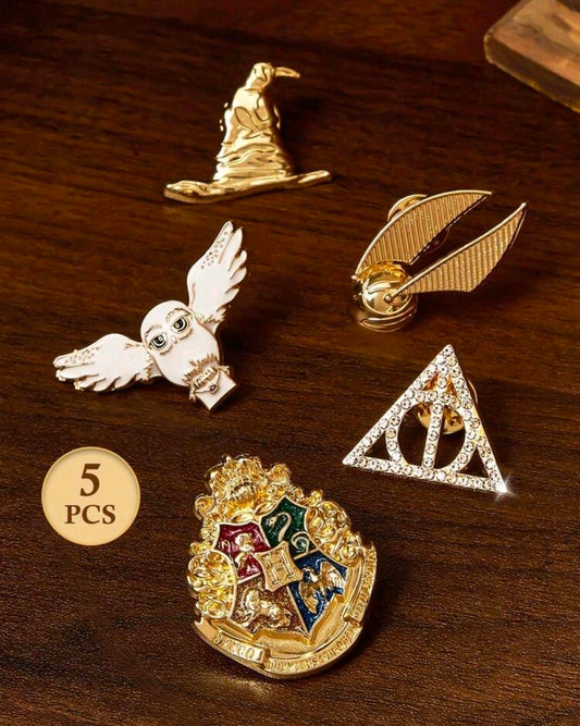 Harry Potter 5 Piece Enamel Pin Set Sorting Hat Snitch Hedwig