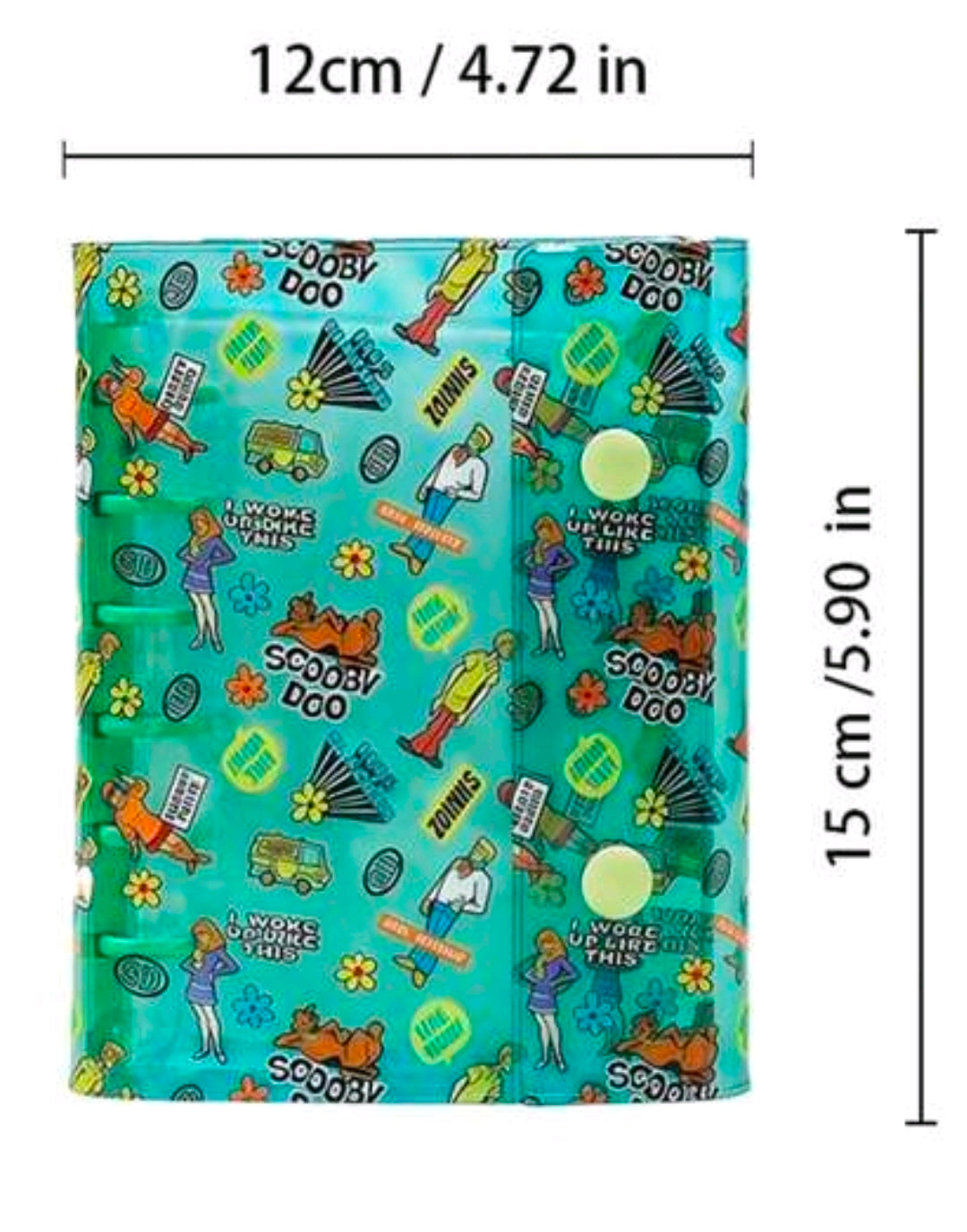 A7 ring binder photo album cover, teal with Scooby-Doo groovy gang icons; 12cm x 15cm.