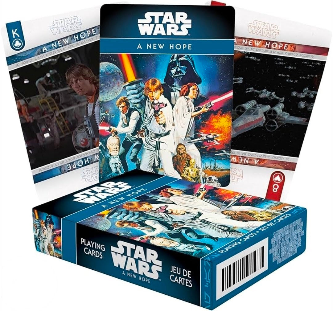 Star Wars A New Hope playing card deck with box and several card faces