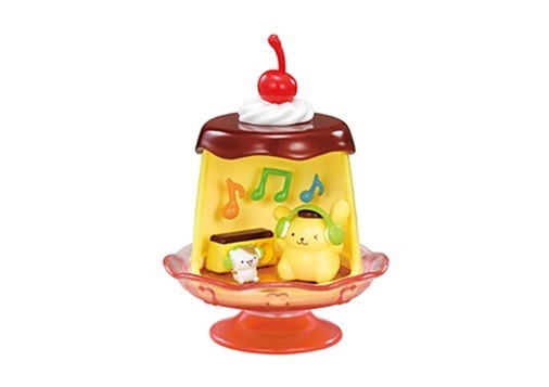 Pompompurin mini figure music time dome, bear near keyboard with music notes