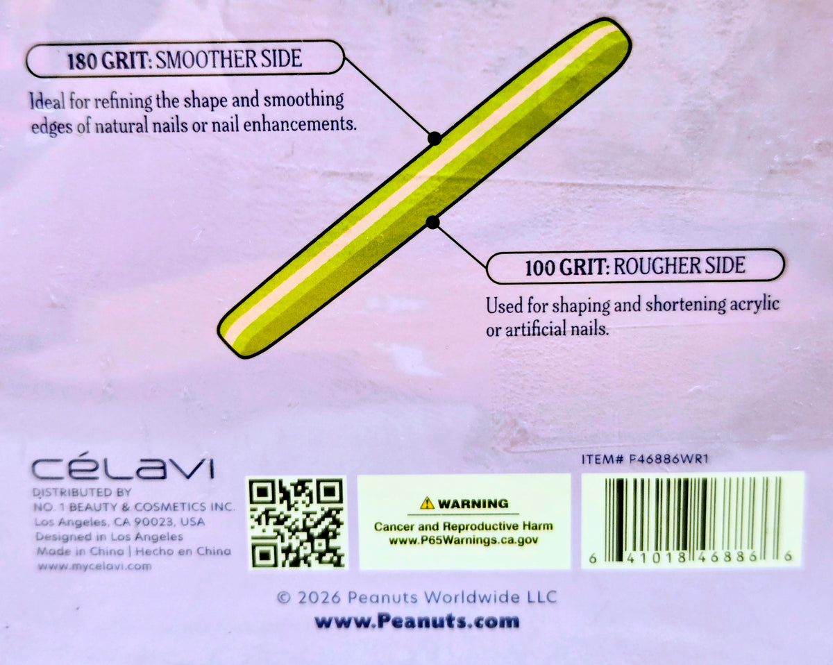 Nail file set back panel showing 180 grit smoother side and 100 grit rougher side