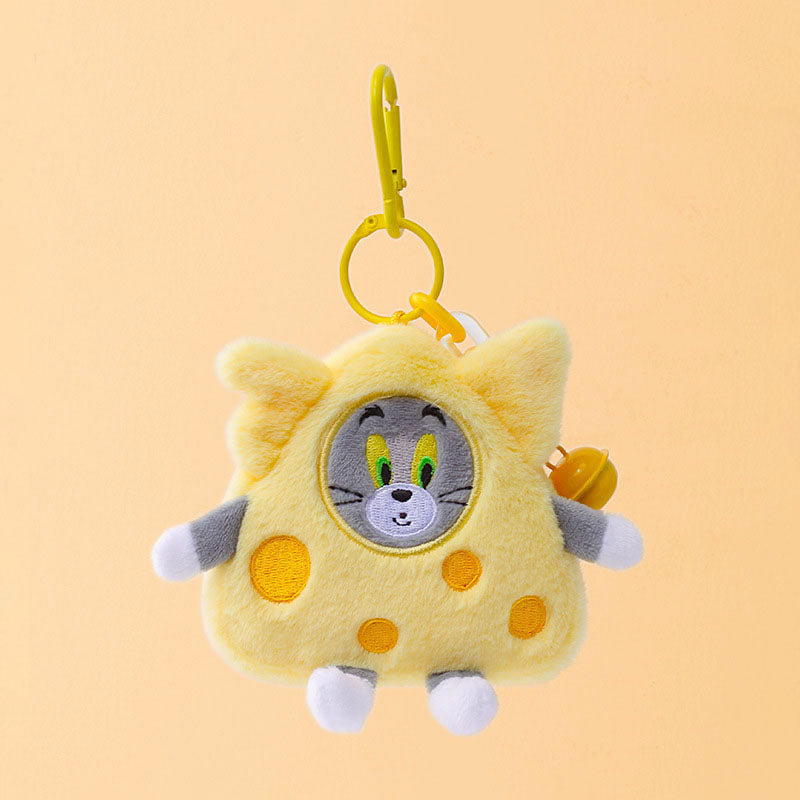 Cheese-shaped Tom plush keychain coin purse, yellow plush with gray face and green eyes