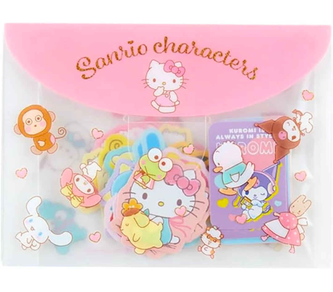 Pink die-cut sticker flakes sheet featuring Hello Kitty and heart icons