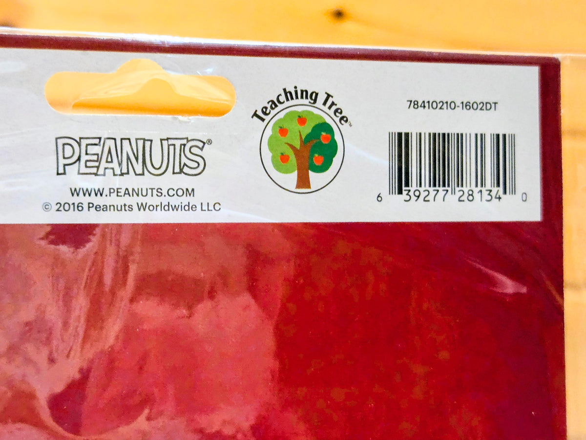 Back of pack of Peanuts Teaching Tree large room wall decor, with barcode label