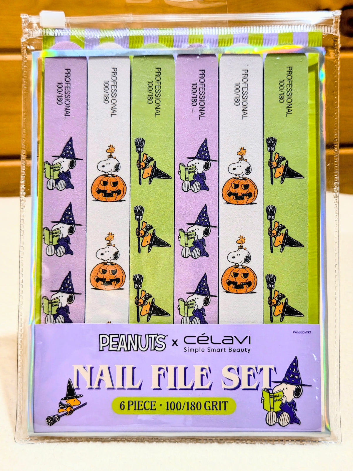Peanuts x Celavi nail file set sealed blister with 6 piece 100/180 grit label