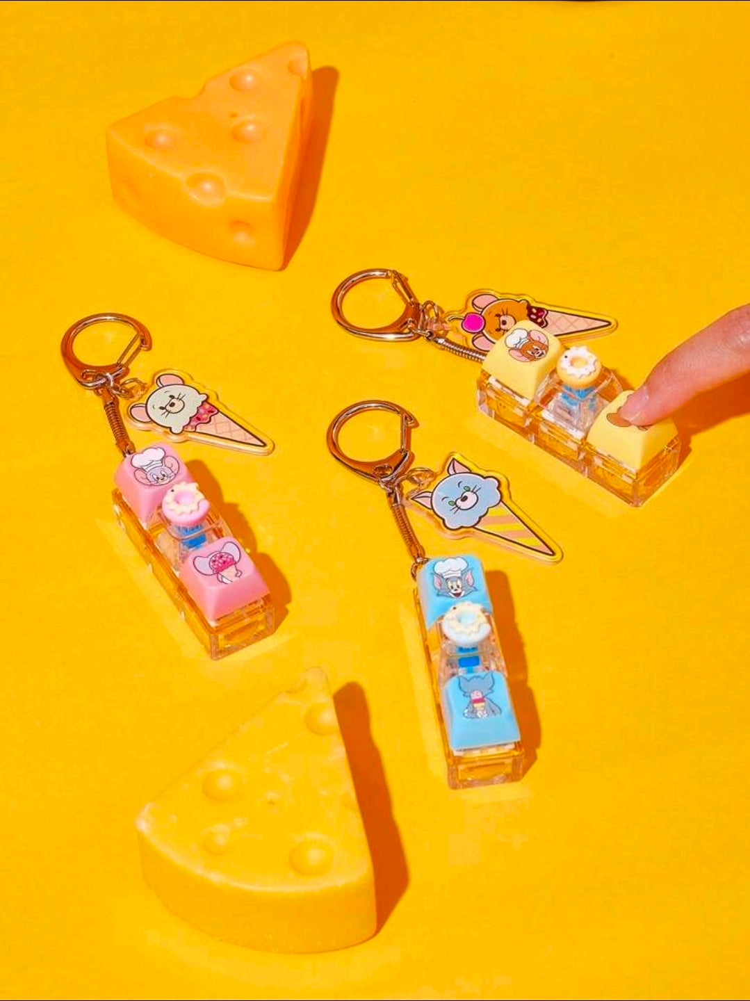 Assorted Tom & Jerry dessert keyboard fidget clicker keychains with character cube charms