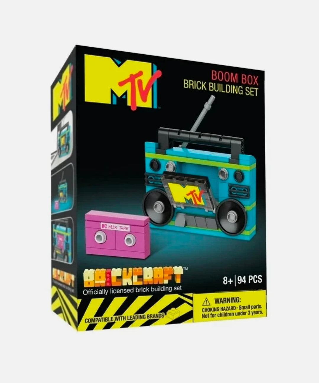 MTV Brickcraft Brick Building Set boombox model with pink mixtape, 94 pcs box