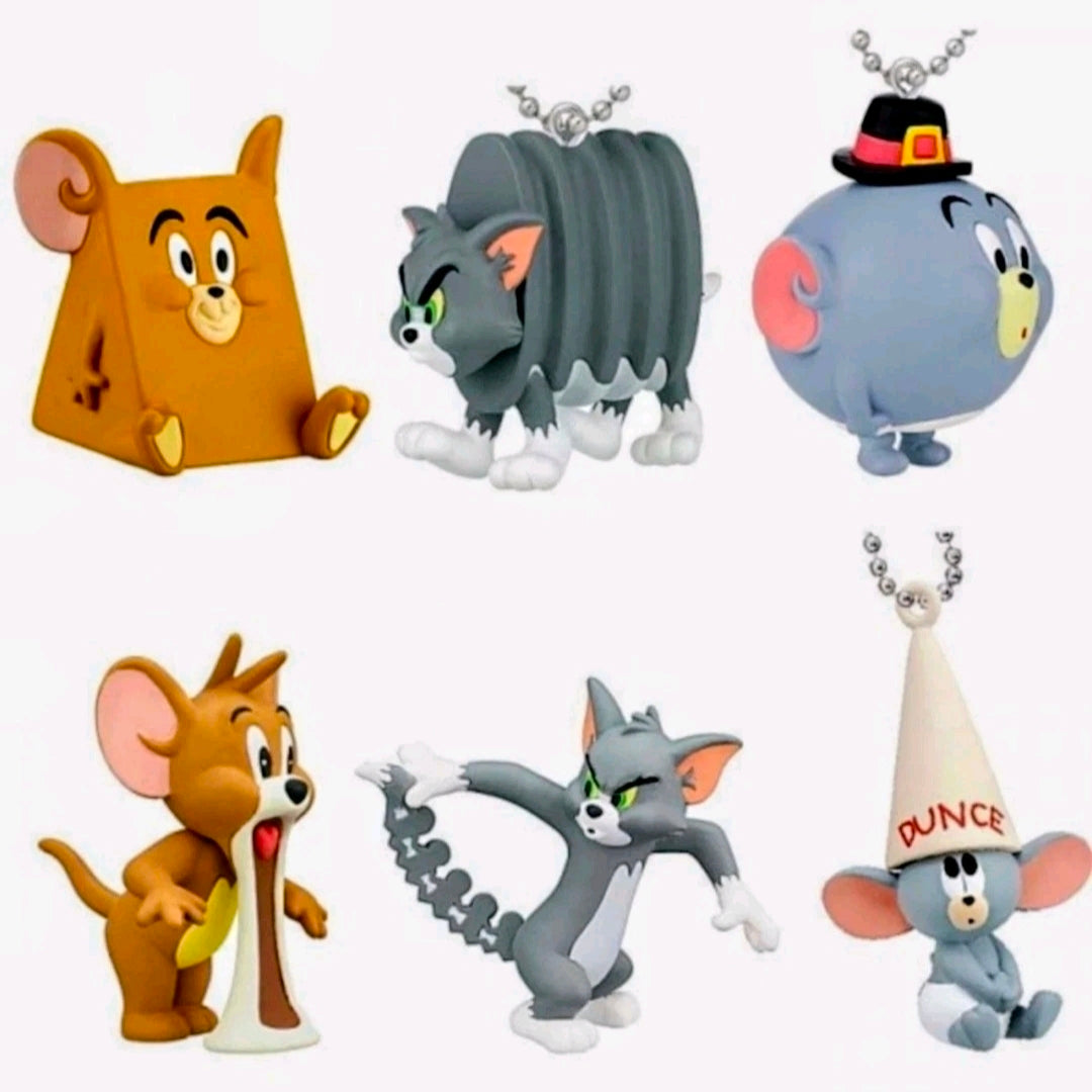 Keychain figure set of six character figures on white background