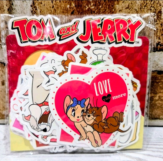 Tom & Jerry vinyl love sticker pack with characters and a red heart design