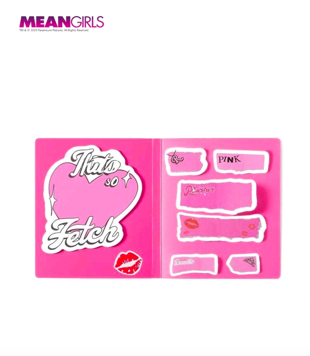 Pink sticky note tab pad set with That's so Fetch and Pink label graphics