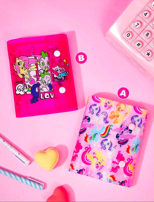 A7 planner sticker photo album set: pink character cover and clear multicolor pony sleeve