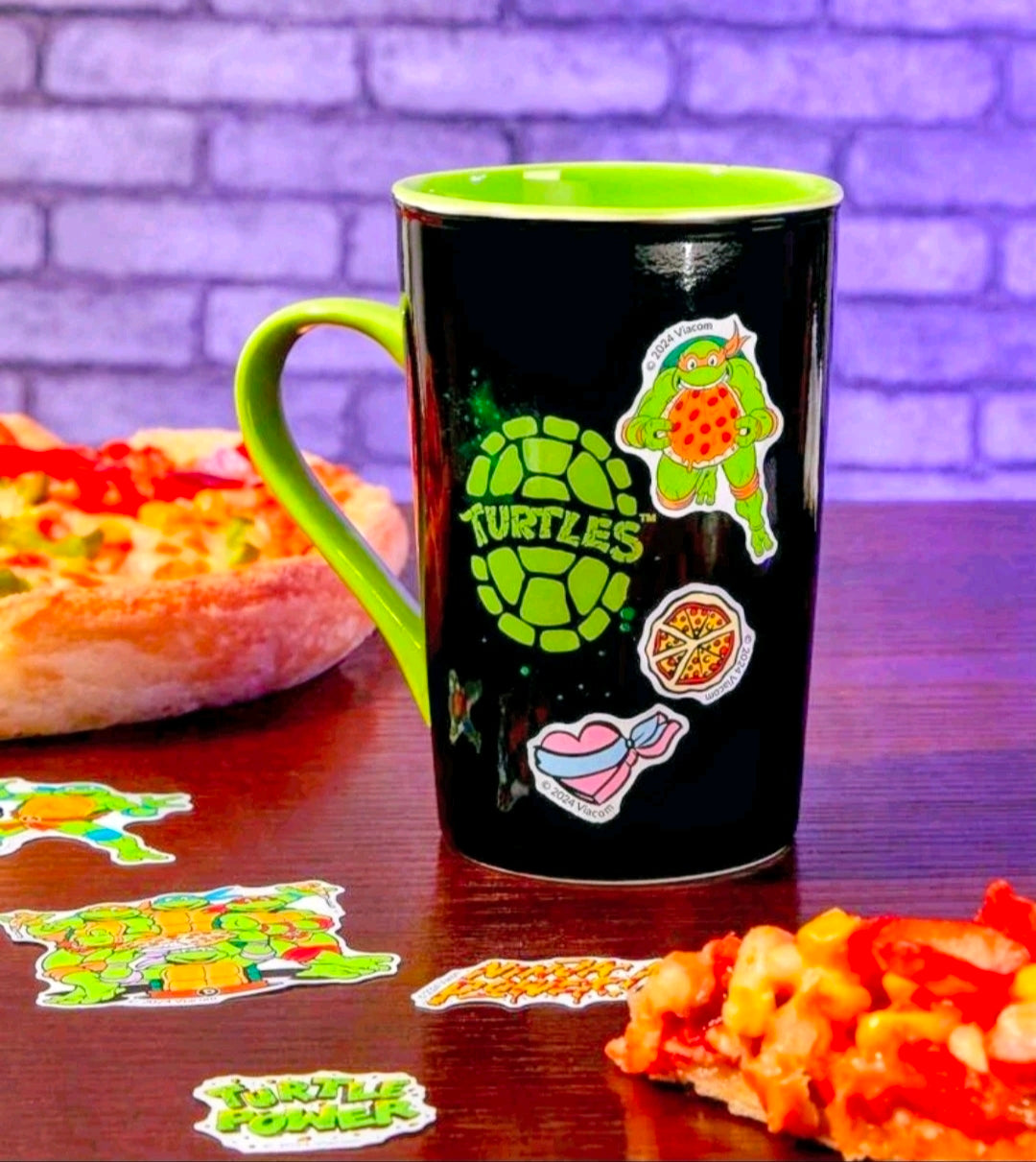 TMNT sticker set with cartoon turtle and pizza-themed cutout decals