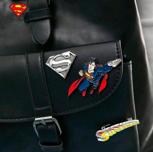 Superman 3 Piece Enamel Pin Set Logo Flying Shield Licensed