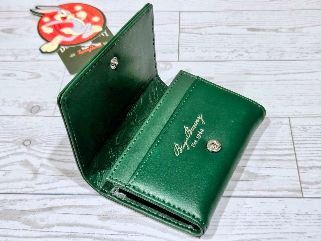 Green Bugs Bunny wallet with snap button, interior card slots, logo patch