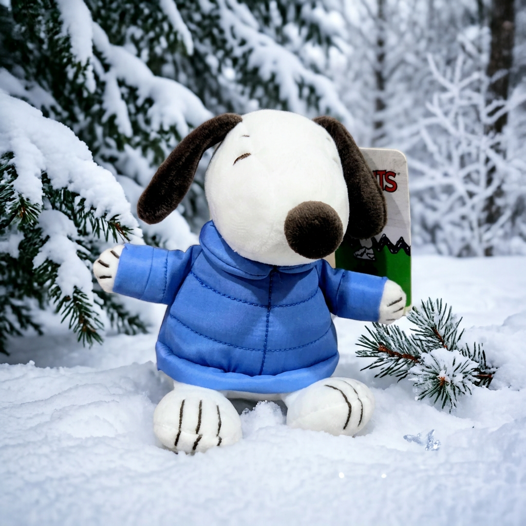 Peanuts Snoopy Mini Plush Clip Blue Quilted Puffer Jacket Keychain