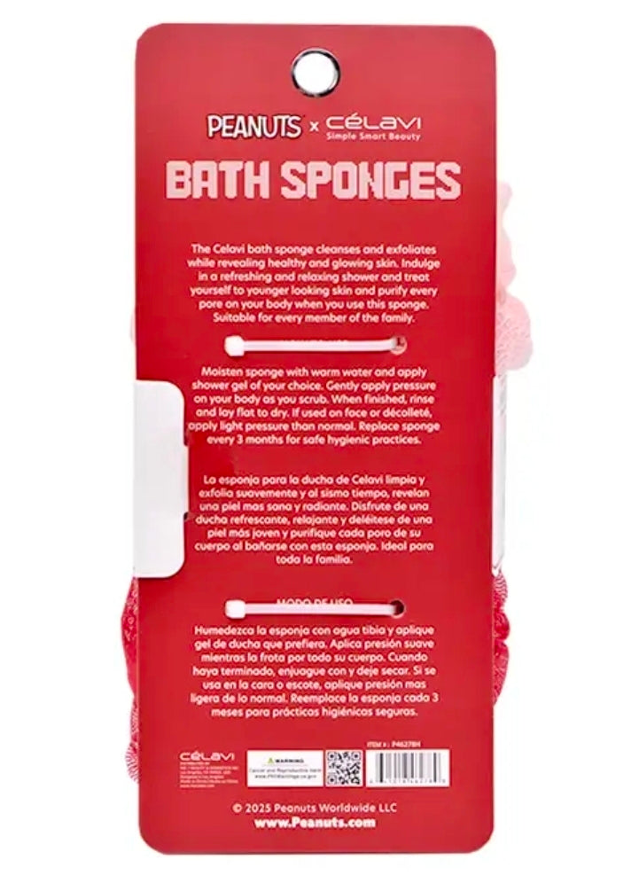 Two-piece Peanuts Snoopy bath sponge set in red hanging package