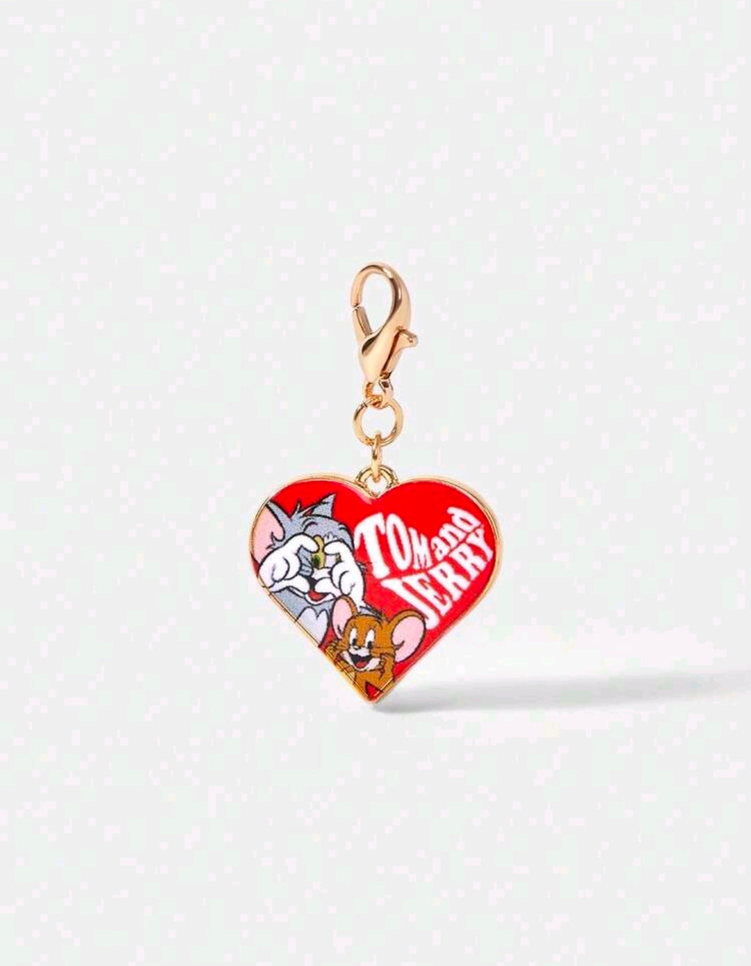 Tom & Jerry enamel heart bag charm with gold-tone lobster clasp