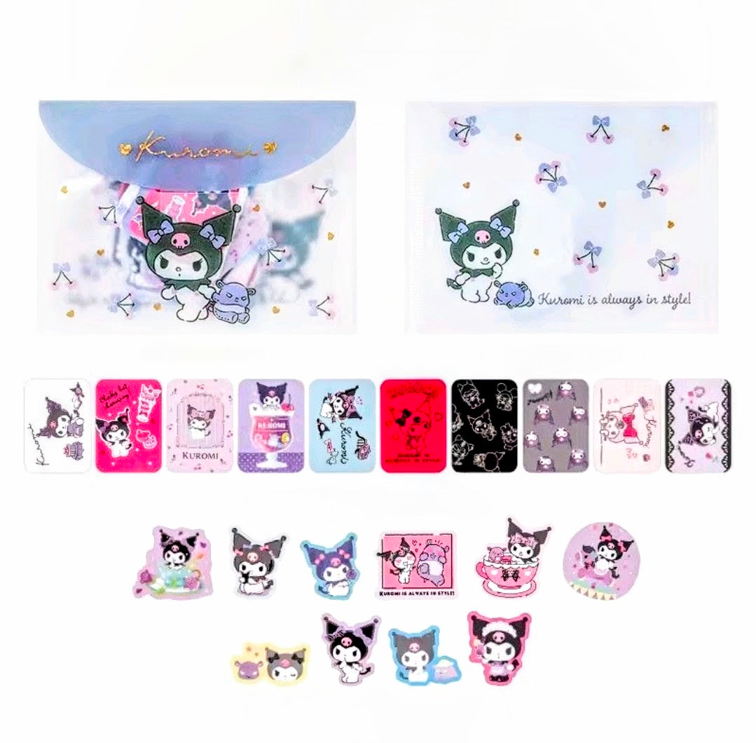 Kuromi die-cut flake sticker set with dark pink, purple, and cute Kuromi designs