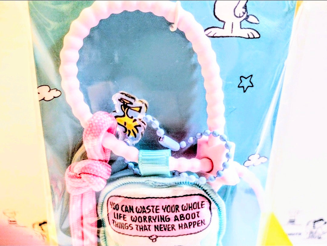 Miniso Snoopy Pillow Keychain Peanuts 4.0 Worry Quote Woodstock Charm Braided Wrist Strap Kawaii Collectible