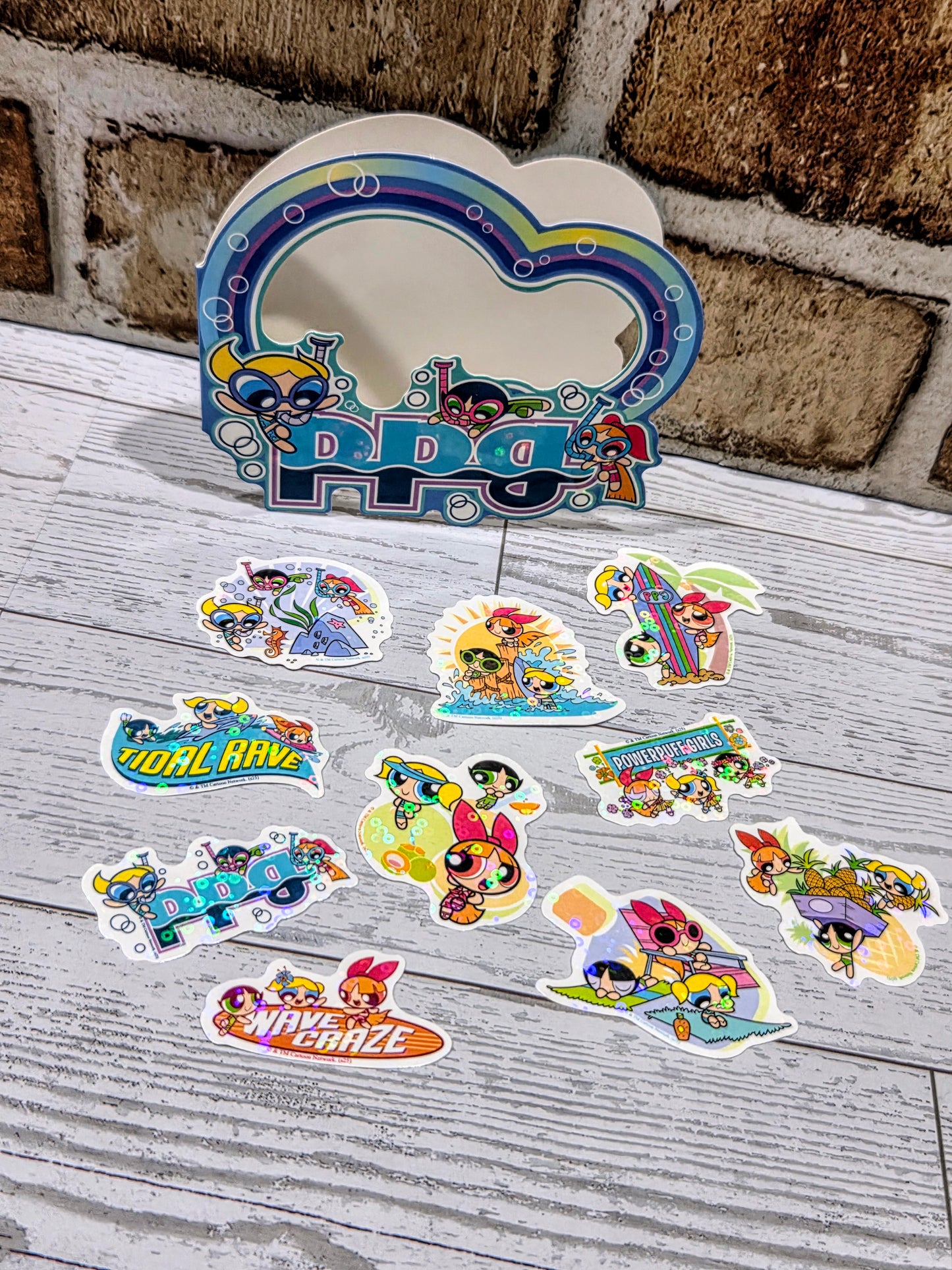 Powerpuff Girls Holographic Flake Sticker Set 20pc Summer Beach Licensed CN Cartoon Network PPG Blossom Bubbles Buttercup