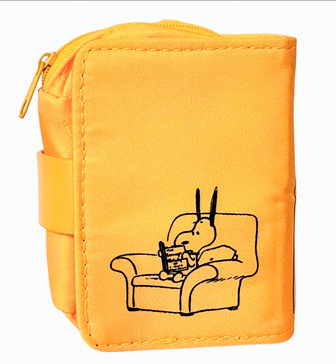 Peanuts Snoopy Woodstock vintage book multi-pouch, orange zip case with bunny line art