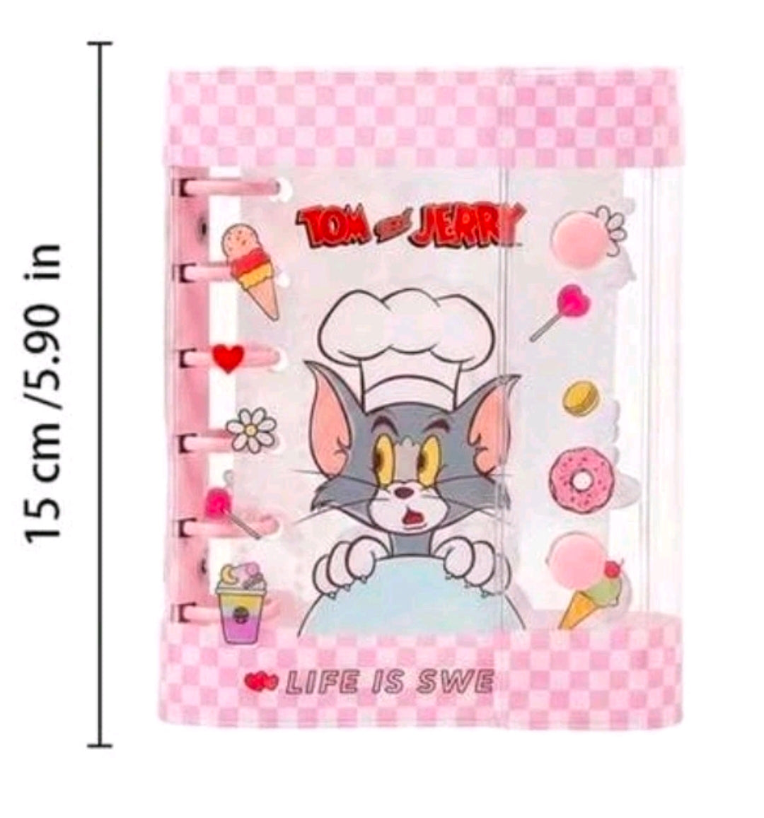 Pink sticker binder planner with chef Tom and Jerry artwork, size 15/90 in visible
