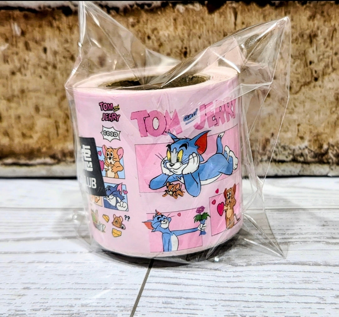 Tom & Jerry pink washi tape roll in clear bag, cartoon characters print