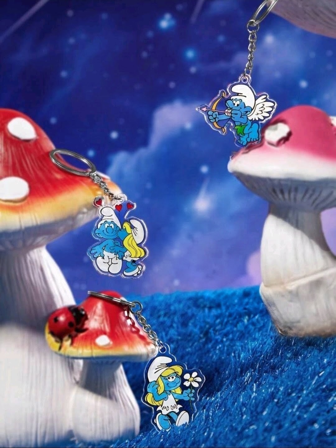 Smurf keychain set of 3 acrylic charms with silver chains